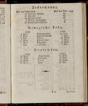 Festrechnung. Bewegliche Feste. Quatember.