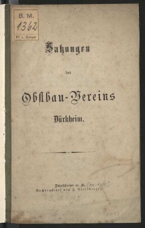 Satzungen des Obstbau-Vereins Dürkheim