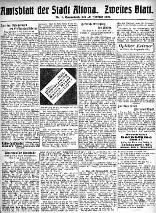 Nummer 8. Zweites Blatt. : Sonnabend, den 20. Februar 1926