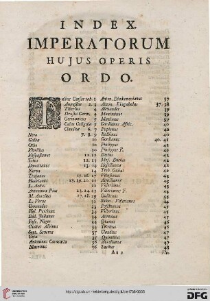 Index imperatorum hujus operis ordo