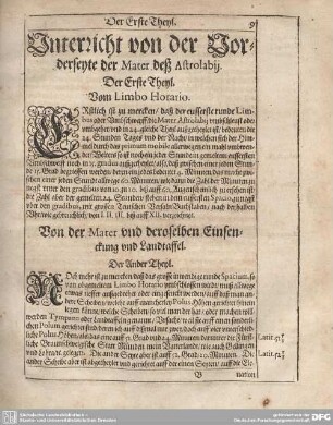 Der Erste Theyl. Unterricht von der Vorderseyte der Mater deß Astrolabii.
