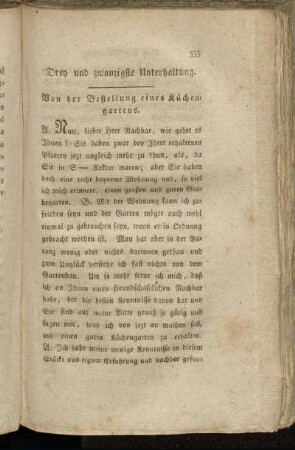 Drey und zwanzigste Unterhaltung. Von der Bestellung eines Küchengartens.