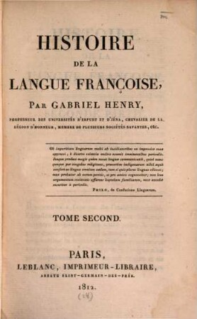 Histoire de la langue françoise, 2