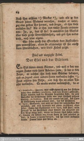 Fünf und vierzigste Fabel. Der Esel und der Gärtner