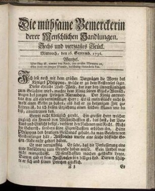 Sechs und vierzigstes Stück. Mittwoch, den 26. Septemb. 1736.