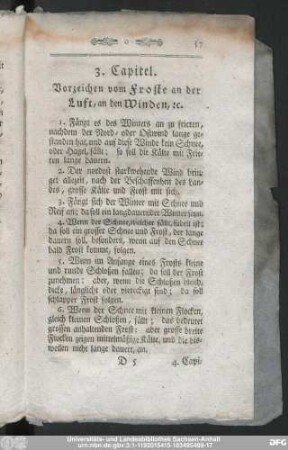 3. Capitel. Vorzeichen vom Froste an der Luft, an dem Winden, [et]c.