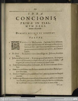 Idea Concionis Primae In Psalmum Decimum octavum