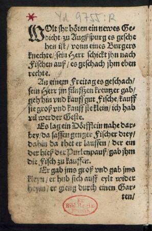 WOlt jhr hören ein newes Ge=||dicht/ zu Augßspurg[!] es gesche||hen ist/