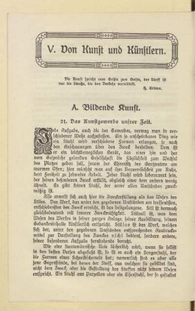 V. Von Kunst und Künstlern