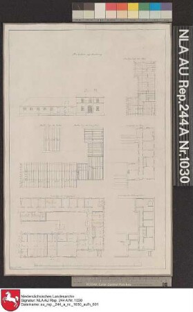 Grundriß und Ansicht des Badehauses auf NORDERNEY Zeichnung von Hopmann Papier auf Leinen Format 48,5x31,6 M 1:100 (ca)