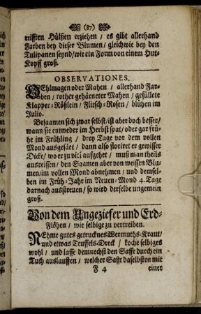 Von dem Ungeziefer und Erd-Flöhen/ wie selbige zu vertreiben. - Von dauchlicher und Frucht-bringender Erden zu præpariren.
