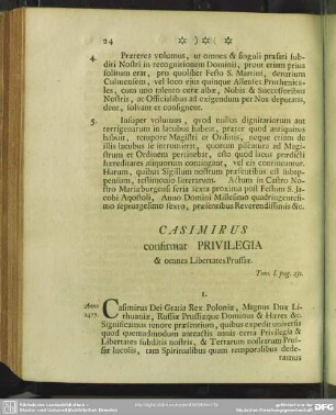 Casimirus confirmat Privilegia & omnes Libertates Prussiae. Tom I. pag. 231.