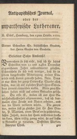 XI. Stück, Hamburg, den 19ten Octobr. 1770