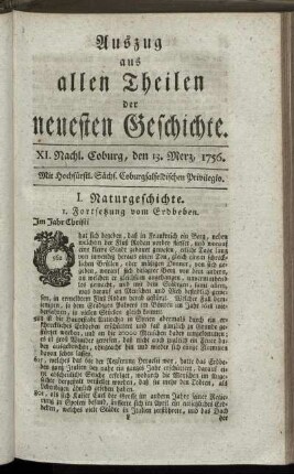 XI. Nachl. Coburg, den 13. Merz, 1756.