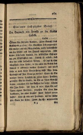 Ein und sechzigster Brief. Die Baronesse von Freville an die Gräfin Castelli. - Acht und sechzigster Brief. Sophie an die Baronesse Freville.