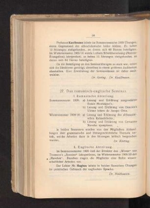 27. Das romanisch-englische Seminar.