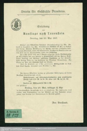 Einladung zum Ausfluge nach Lauenstein Sonntag, den 30. Mai 1897