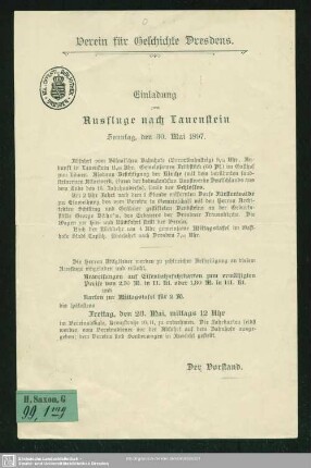Einladung zum Ausfluge nach Lauenstein Sonntag, den 30. Mai 1897