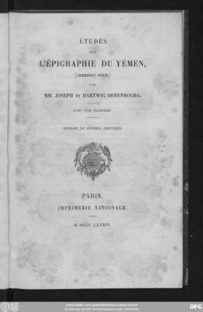 Études sur l'épigraphie du Yémen