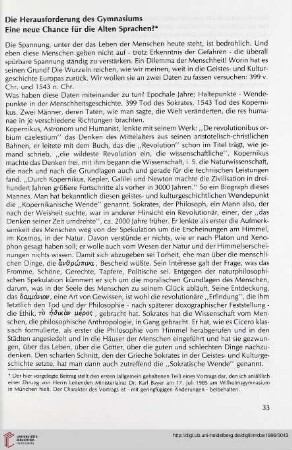 29: Die Herausforderung des Gymnasiums : eine neue Chance für die Alten Sprachen?
