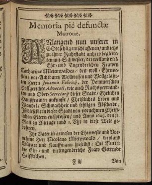 Memoria pie defunctæ Matronæ.