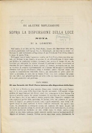 Di alcune riflessioni sopra la dispersione della luce Nota di A. Lomeni