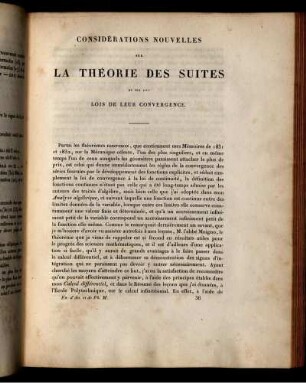 Considérations nouvelles. La Théorie des suites.