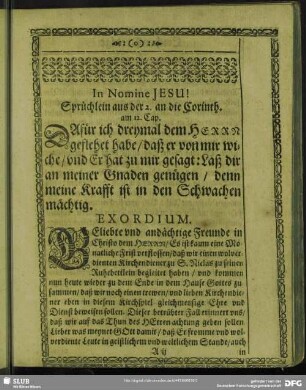 Leichenpredigt : Exordium. Explicatio Textus. Usus