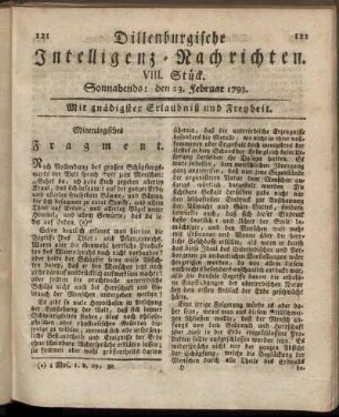 VIII. Stück. Sonnabends: den 23. Februar 1793.