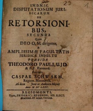 Disputationum Iuridicarum De Retorsionibus, Secunda