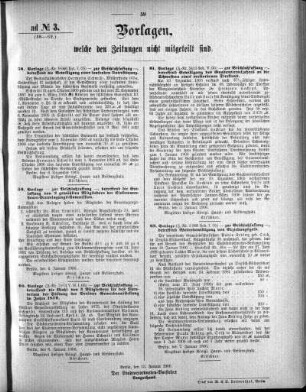Anlage: ad No.3 (58-62.), Vorlagen, welche den Zeitungen nicht mitgeteilt sind