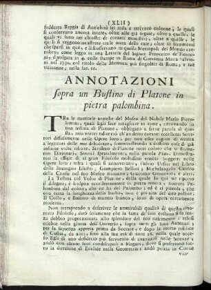 Annotazioni sopra un Bustino di Platone in pietra polombina.