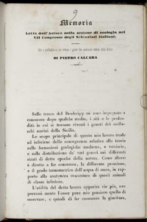 Memoria Letta dall' Autore nella sezione di zoologia nel VII Congresso degli Scienziati Italiani.