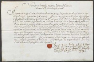 Zeugnisse über Studien des Franz Christoph von Hutten zum Stolzenberg zu Würzburg und Rom.