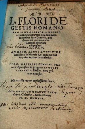 L. Flori De gestis Romanorum libri quatuor a mendis accuratissime repurgati