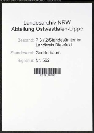 Heiratsregister Standesamt Gadderbaum