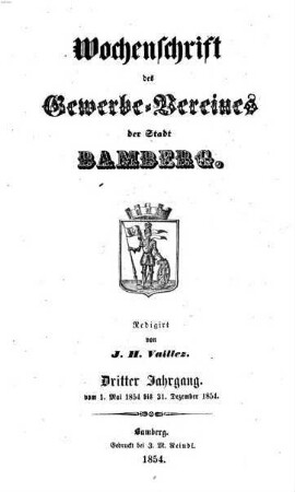Wochenschrift des Gewerbe-Vereins Bamberg. 3. 1854