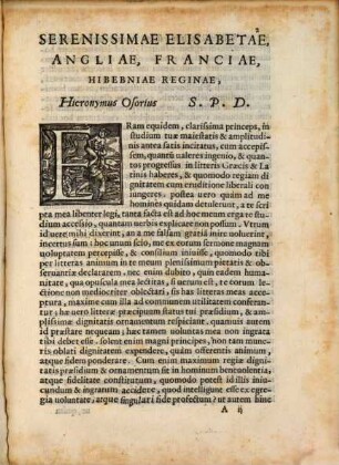 Epistola Hieronymi Osorii ad Serenissimam Elisabetham Angliae reginam