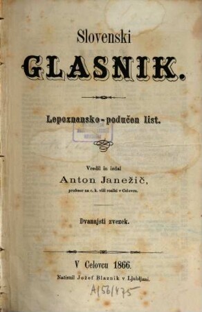 Slovenski glasnik : lepoznansko-podučen list. 9. 1866