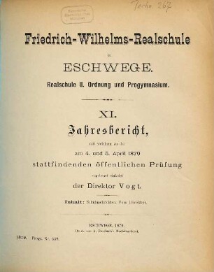 Jahresbericht. 1878/79 = Jahresbericht 11