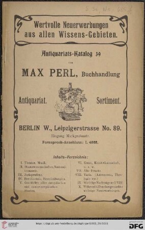 Nr. 39: Antiquariats-Katalog: Wertvolle Neuerwerbungen aus allen Wissens-Gebieten