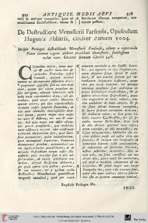 De Destructione Monasterii Farfensis, Opusculum Hugonis Abbatis, circiter Annum 1004