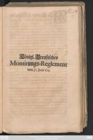 Königl. Preußisches Montirungs-Reglement vom 30. Junii 1713.