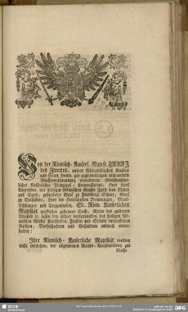 Von der Römisch-Kaiserl. Majest. Franz des Zweiten ...