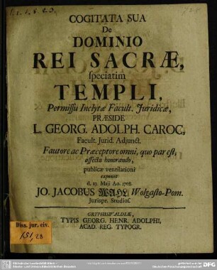 Cogitata Sua De Dominio Rei Sacrae, speciatim Templi ...