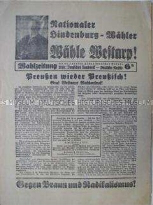 Illustrierte Flugschrift mit Wahlpropaganda der Liste "Deutsches Landvolk - Deutsche Rechte" zur Landtagswahl in Preußen 1932