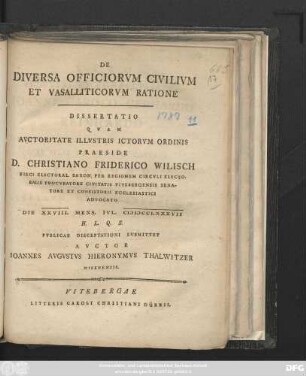 De Diversa Officiorvm Civilivm Et Vasalliticorvm Ratione