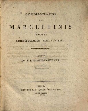 Commentatio de Marculfinis aliisque similibus formulis liber singularis