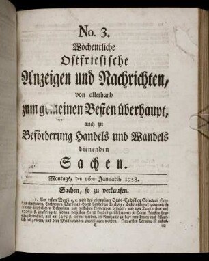 No. 3. Montags, den 16ten Januarii, 1758.