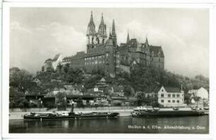 Meißen. Albrechtsburg u. Dom - Elbe mit Schleppzug